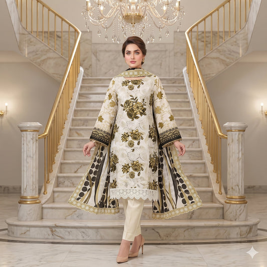 Sage Green Chikankari Lawn — 3 Piece Unstitched