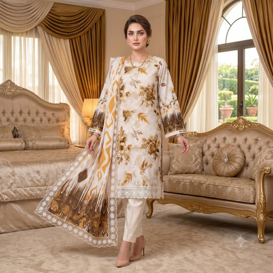 Golden Harvest Chikankari Lawn — 3 Piece Unstitched