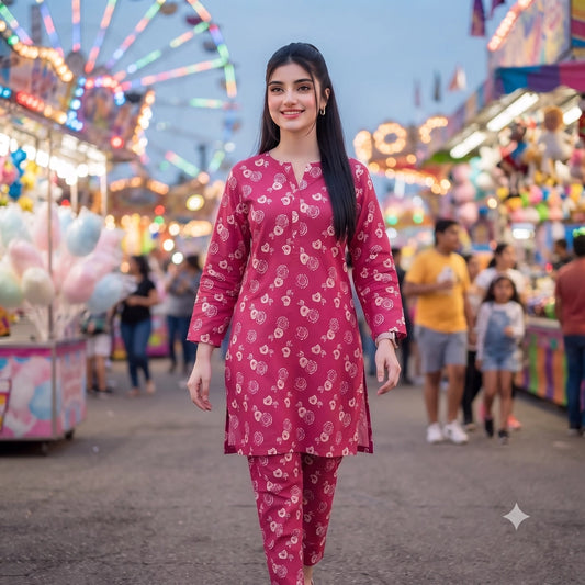 2 Pc Unstitched Digital Printed Lawn Suit - Rose Pink Floral