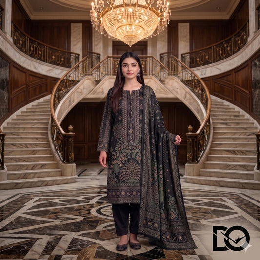 Noir Garden 3-Piece Unstitched Digital Printed Lawn Suit | Black Mughal Botanical Floral Print