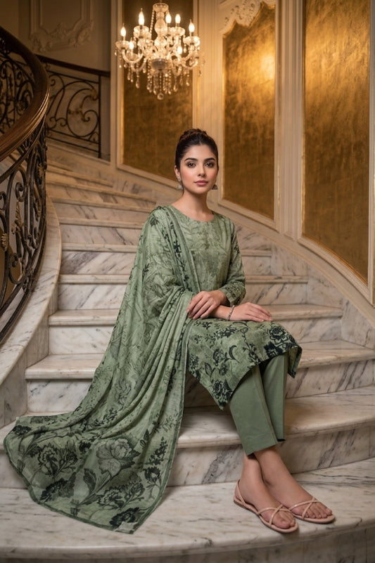 Sage Green Botanical Digital Printed Lawn Suit | 3-Piece Unstitched Premium Lawn