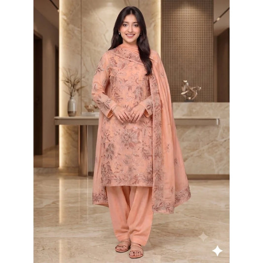 Golden peach tilla embroidered party suit for a dholki or mayun function