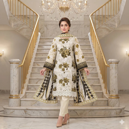 Pakistani lawn suits online USA - sage green chikankari 3 piece unstitched lawn suit by Daily Outfitter