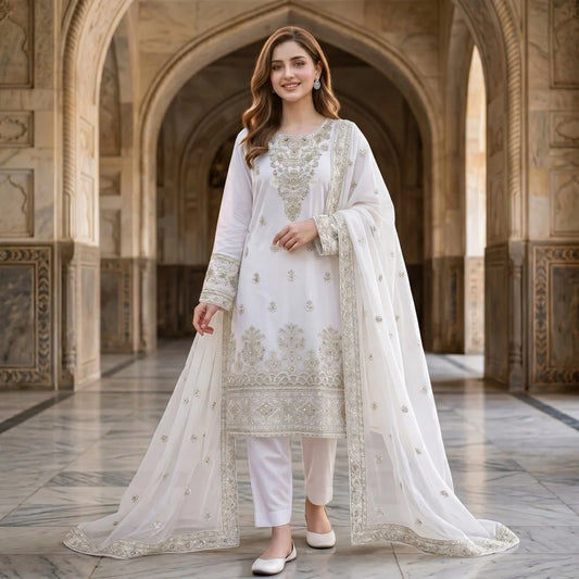 Ivory white hand-embroidered lawn suit for a nikah ceremony