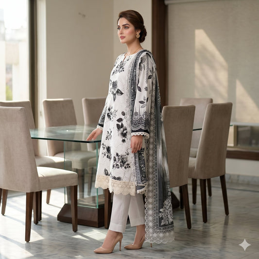 Noir Black Chikankari Lawn — 3 Piece Unstitched