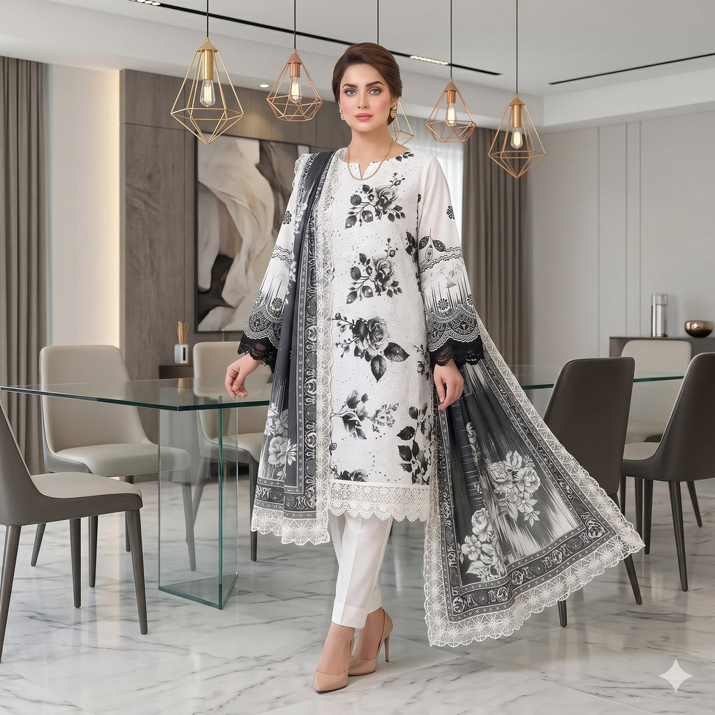 Noir Black Chikankari Lawn — 3 Piece Unstitched