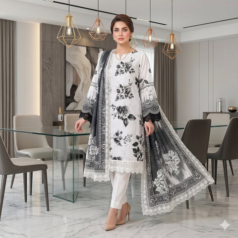 Noir Black Chikankari Lawn — 3 Piece Unstitched