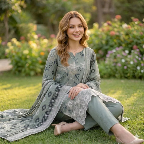 Silver Grey Chikankari Lawn — 3 Piece Unstitched
