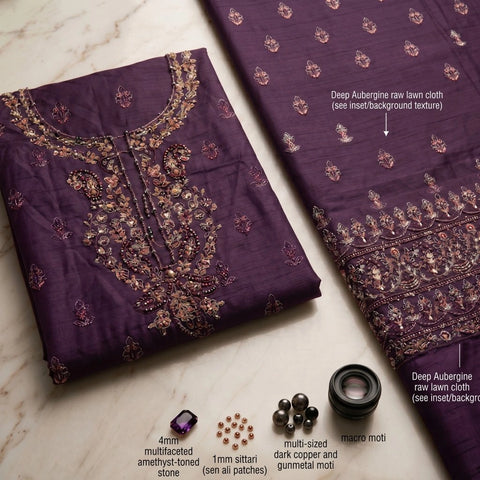 Plum Purple Embroidered Party Suit — 3 Piece