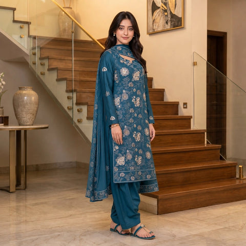 Teal Blue Tilla Party Suit — 3 Piece