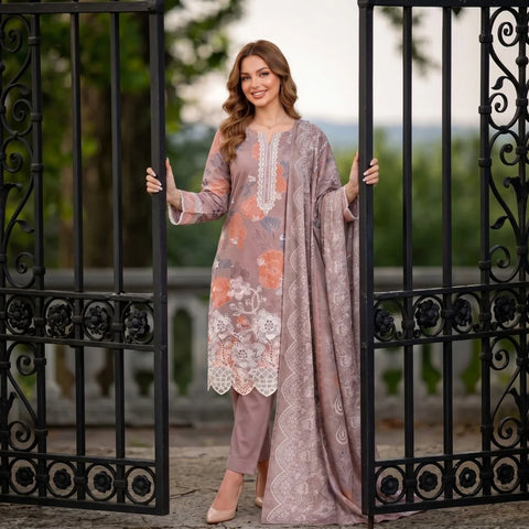 Mauve Chikankari Lawn — 3 Piece Unstitched
