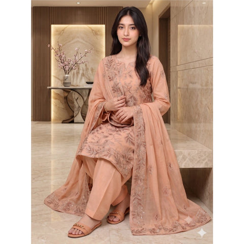Golden Peach Tilla Party Suit — 3 Piece
