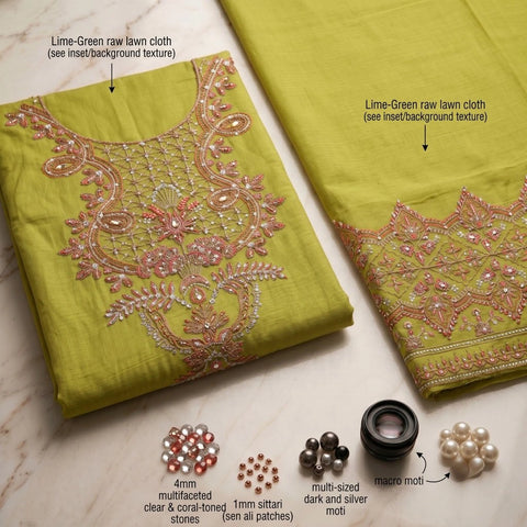 Mehndi Green Embroidered Party Suit — 3 Piece
