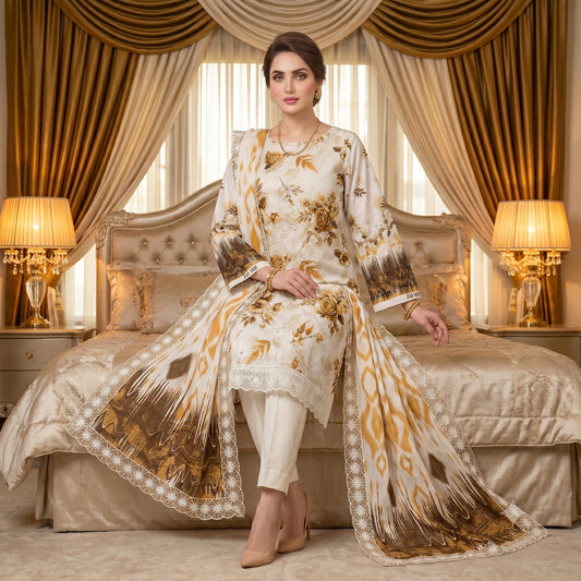 Golden Harvest Chikankari Lawn — 3 Piece Unstitched