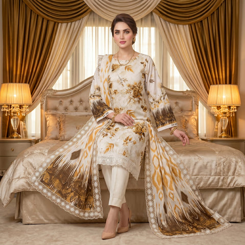 Golden Harvest Chikankari Lawn — 3 Piece Unstitched