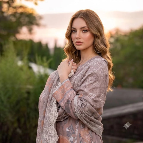 Mauve Chikankari Lawn — 3 Piece Unstitched
