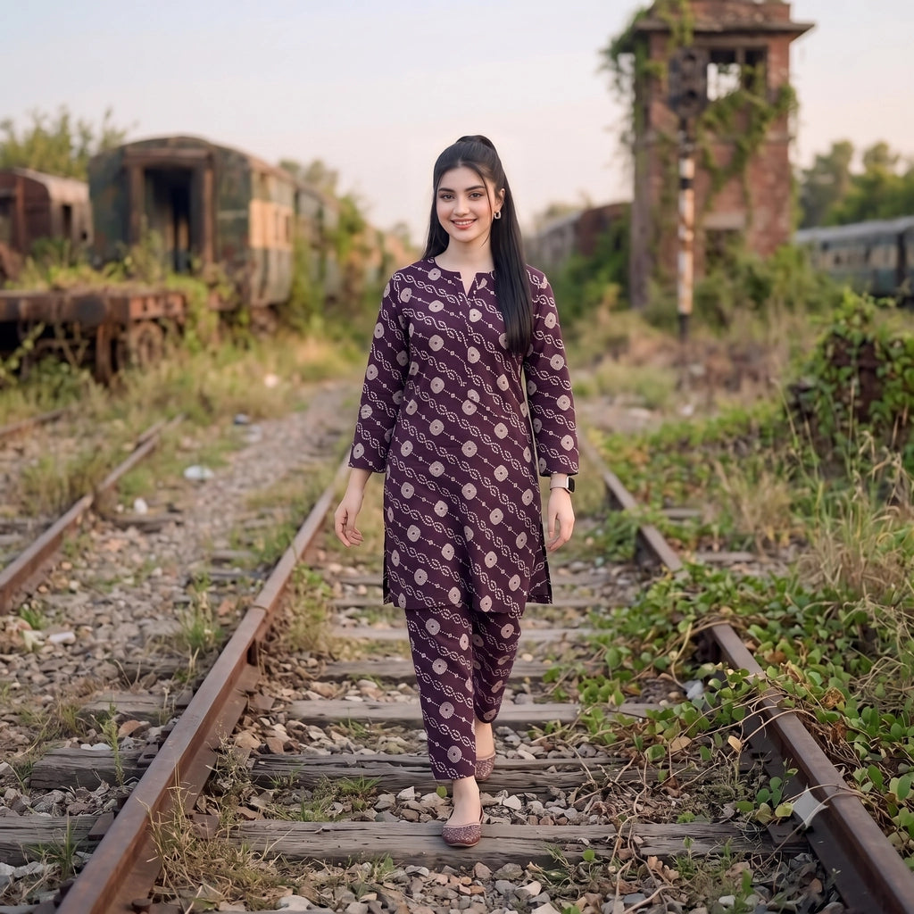2 Pc Unstitched Digital Printed Lawn Suit - Plum Purple