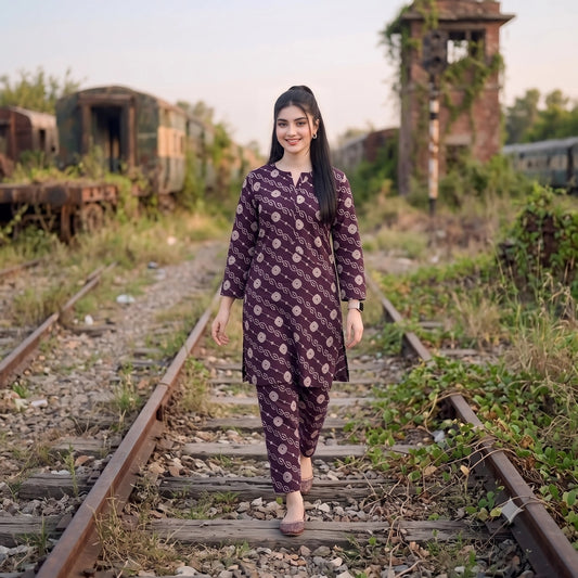 2 Pc Unstitched Digital Printed Lawn Suit - Plum Purple