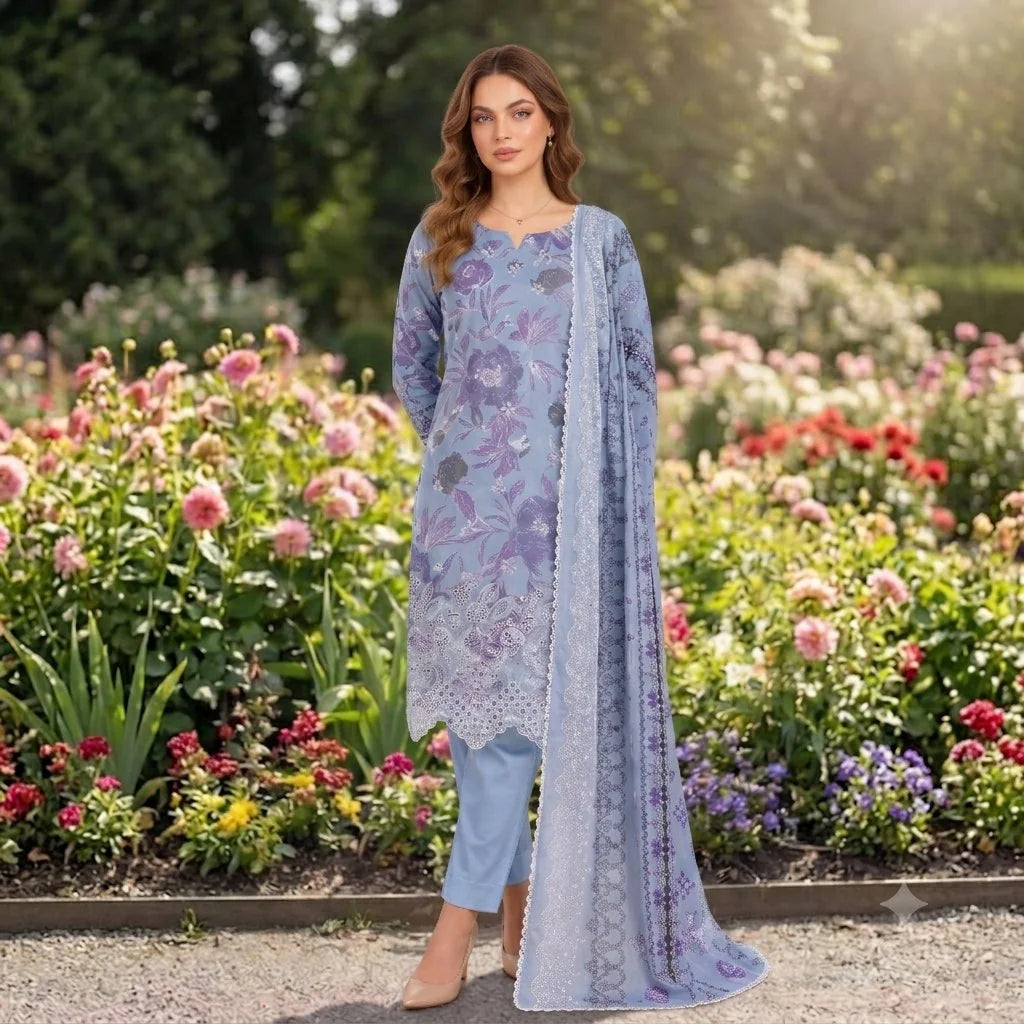 Periwinkle Chikankari Lawn — 3 Piece Unstitched