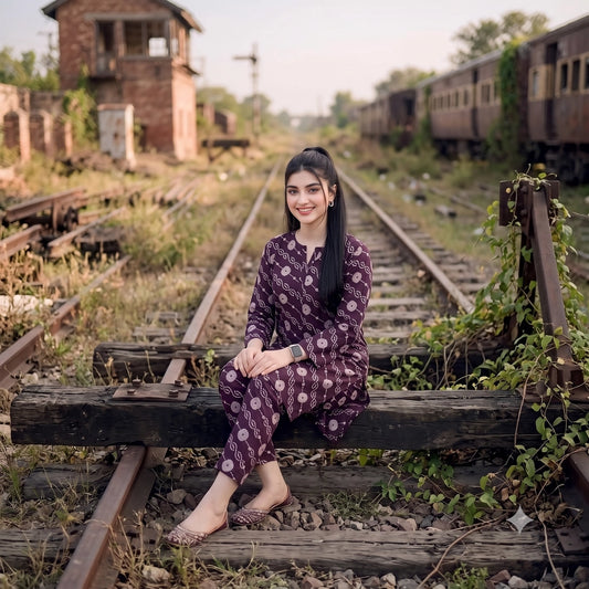 2 Pc Unstitched Digital Printed Lawn Suit - Plum Purple