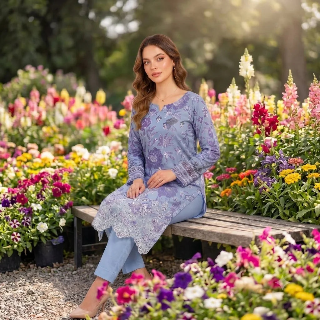 Periwinkle Chikankari Lawn — 3 Piece Unstitched – product image 3