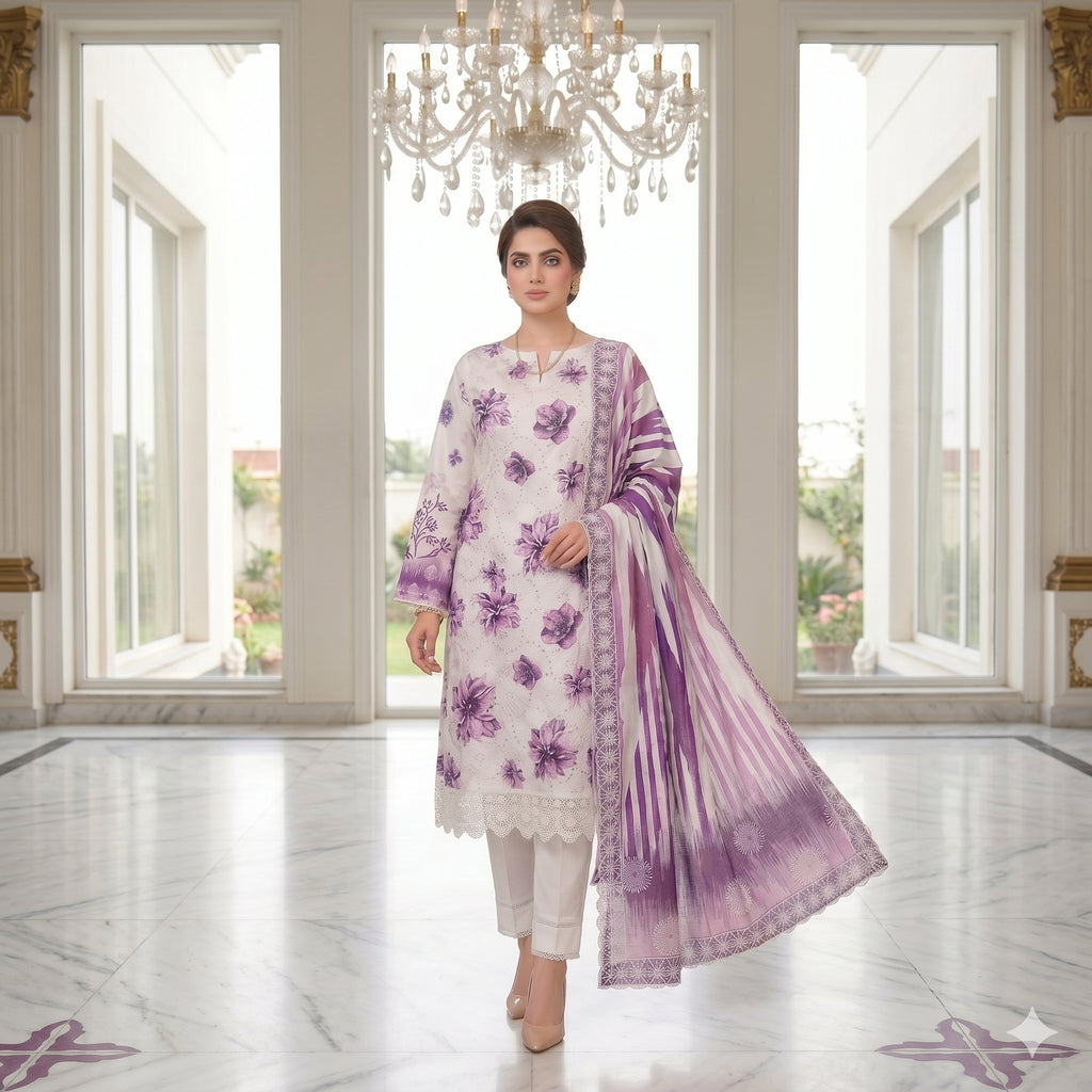 Purple Chikankari Lawn — 3 Piece Unstitched