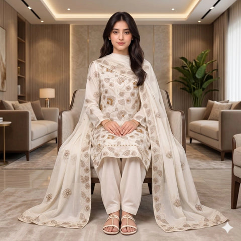 Ivory White Tilla Party Suit — 3 Piece