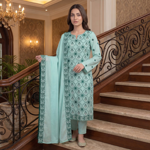 Teal Mint Pure Lawn 3-Piece Suit | Botanical Diamond Handmade Embroidery | Laser Cut & Stone Work | Party Wear