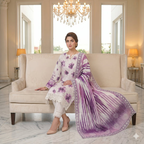 Purple Chikankari Lawn — 3 Piece Unstitched