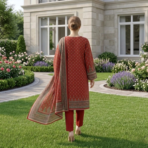 Maroon Geometric Printed Lawn — 3 Piece Unstitched