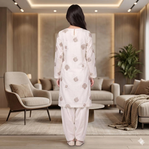 Ivory White Tilla Party Suit — 3 Piece