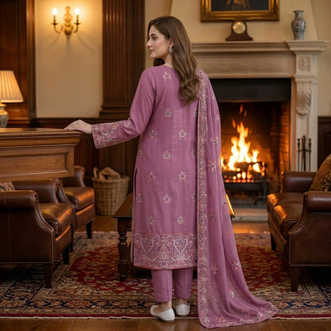 Tea Pink Embroidered Party Suit — 3 Piece