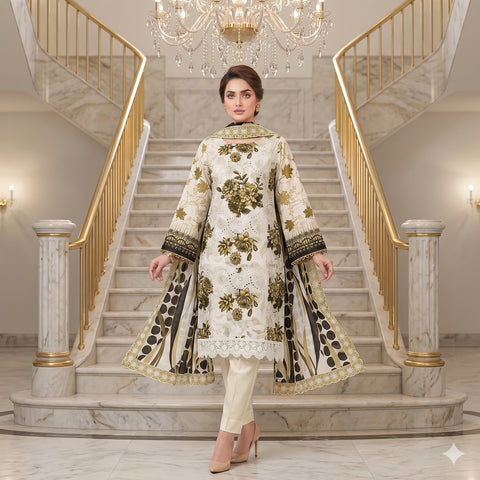 Sage Green Chikankari Lawn — 3 Piece Unstitched