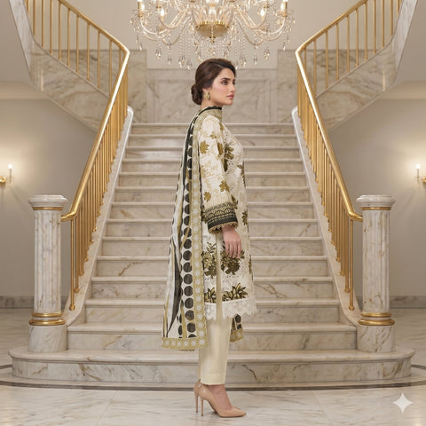 Sage Green Chikankari Lawn — 3 Piece Unstitched