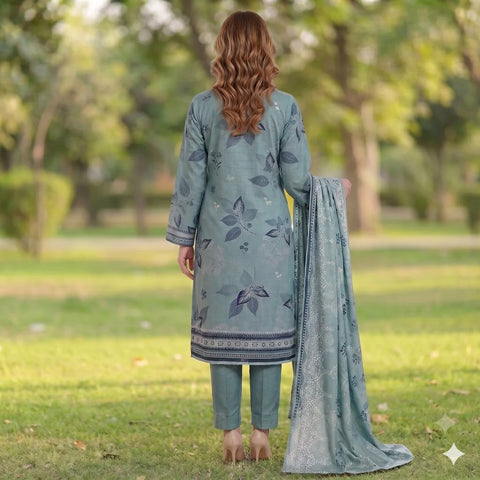 Morning Dew Blue — Premium 3-Piece Printed Lawn Suit with Chikankari & Laser-Cut Hem