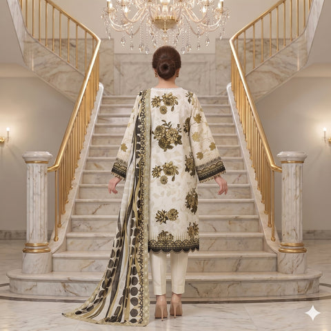 Sage Green Chikankari Lawn — 3 Piece Unstitched