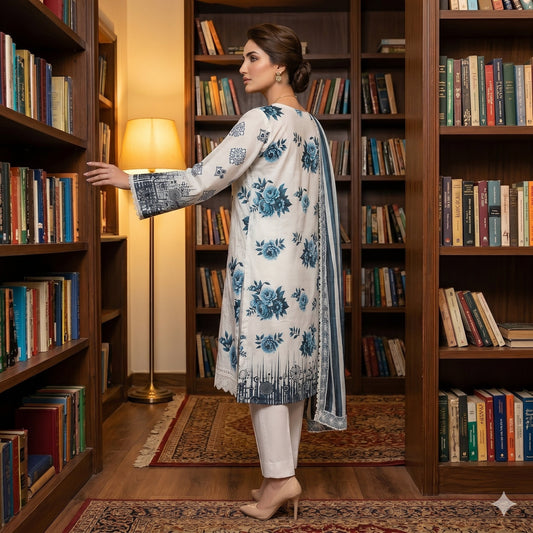 Teal Chikankari Lawn — 3 Piece Unstitched