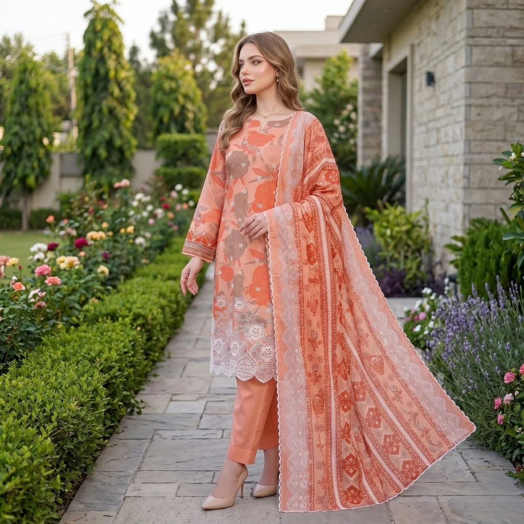 Peach Coral Chikankari Lawn — 3 Piece Unstitched – product image 2