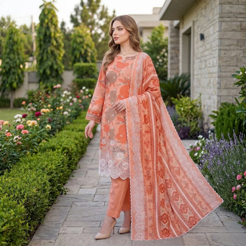 Peach Coral Chikankari Lawn — 3 Piece Unstitched – product image 2