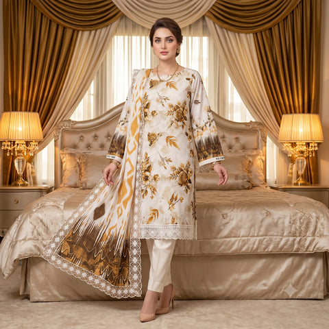 Golden Harvest Chikankari Lawn — 3 Piece Unstitched