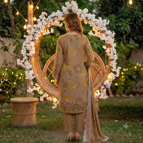 Khaki Chikankari Lawn — 3 Piece Unstitched