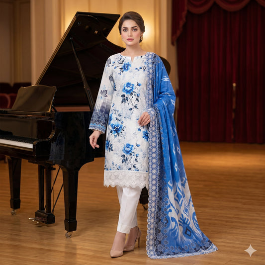 Sapphire Blue Chikankari Lawn — 3 Piece Unstitched