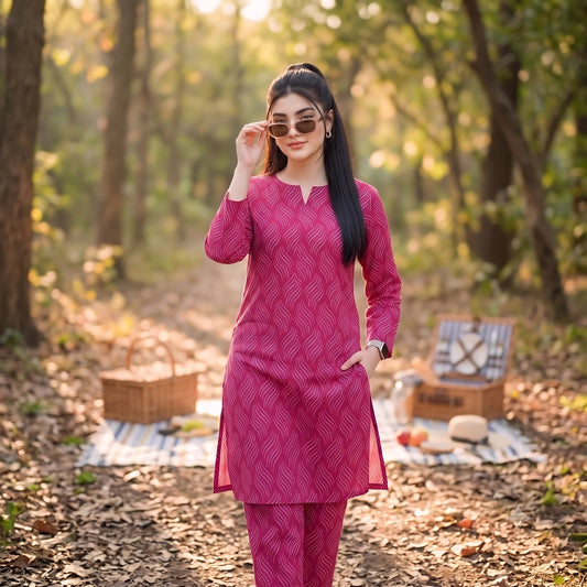 2 Pc Unstitched Digital Printed Lawn Suit - Deep Pink Wave Print