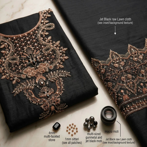 Black Embroidered Party Suit — 3 Piece