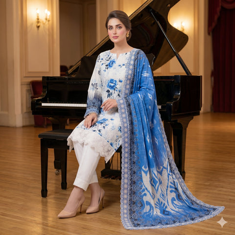 Sapphire Blue Chikankari Lawn — 3 Piece Unstitched