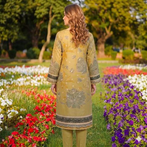 Olive Gold Chikankari Lawn — 3 Piece Unstitched