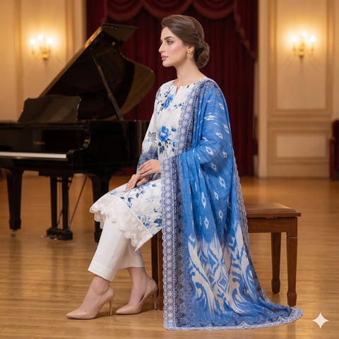 Sapphire Blue Chikankari Lawn — 3 Piece Unstitched