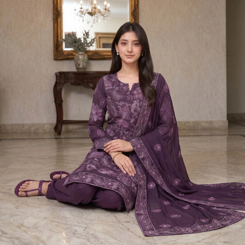 Deep Purple Tilla Party Suit — 3 Piece