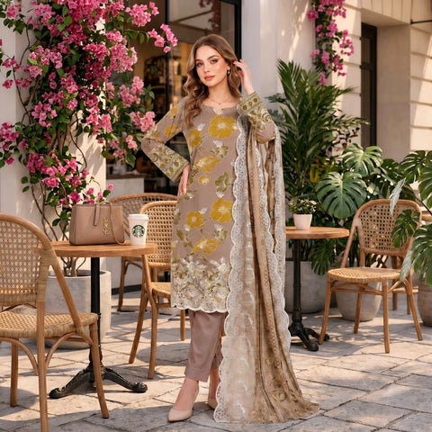 Taupe Chikankari Lawn — 3 Piece Unstitched