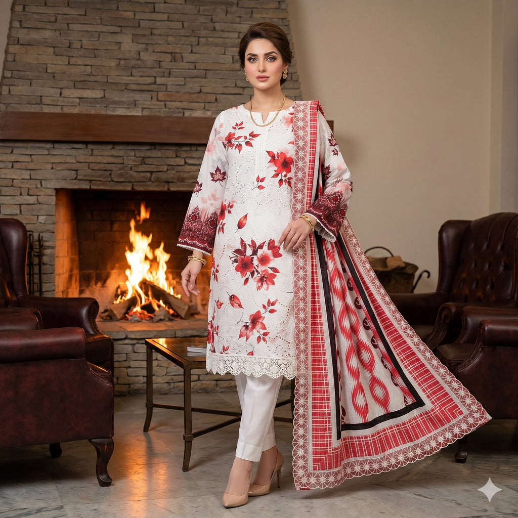 Crimson Chikankari Lawn — 3 Piece Unstitched